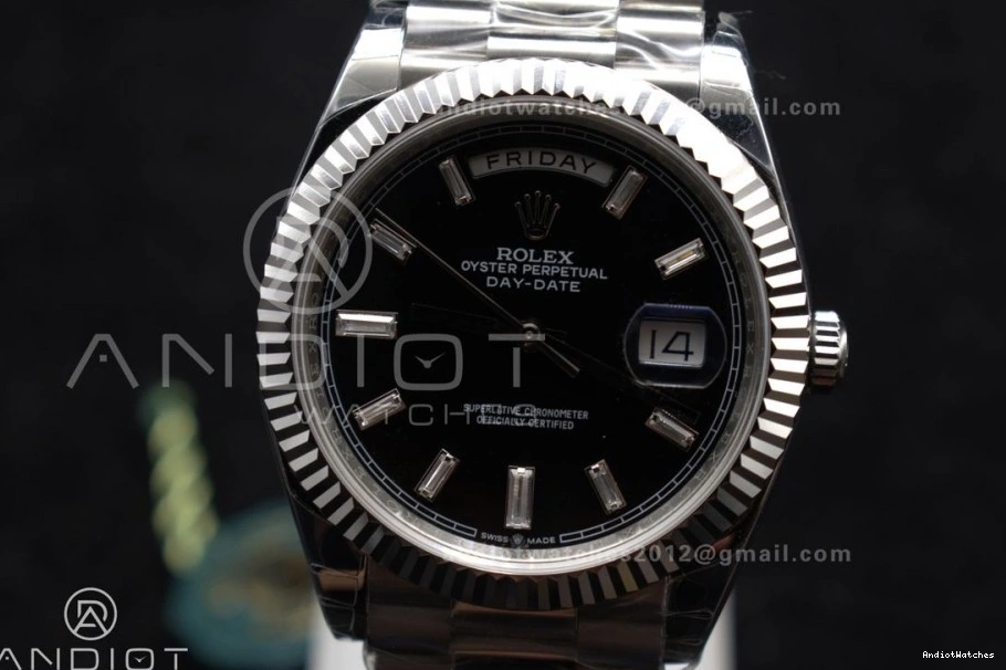 A 718 Weight 40 Dial SS GSF Gain on Black Bracelet Bright Crystal President DayDate 0123